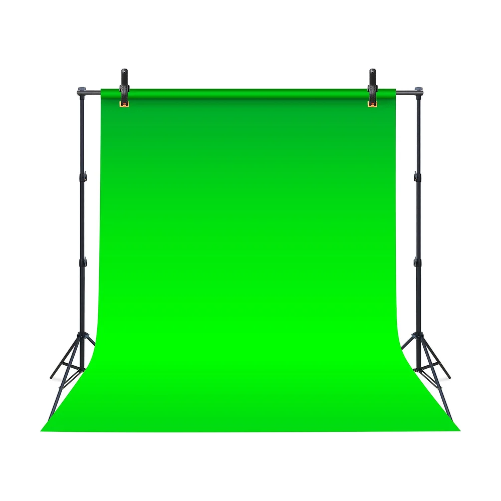 Adjustable backdrop stand holding a green screen backdrop