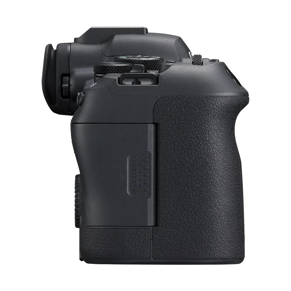 Canon EOS R6 Mark II, side view of the grip and card door