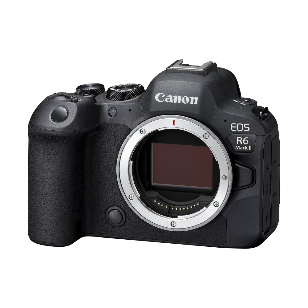Canon EOS R6 Mark II body, front view without lens, showing the sensor