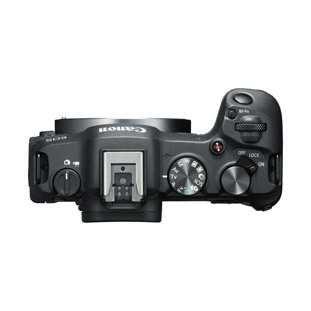 Canon EOS R8, top view of the controls