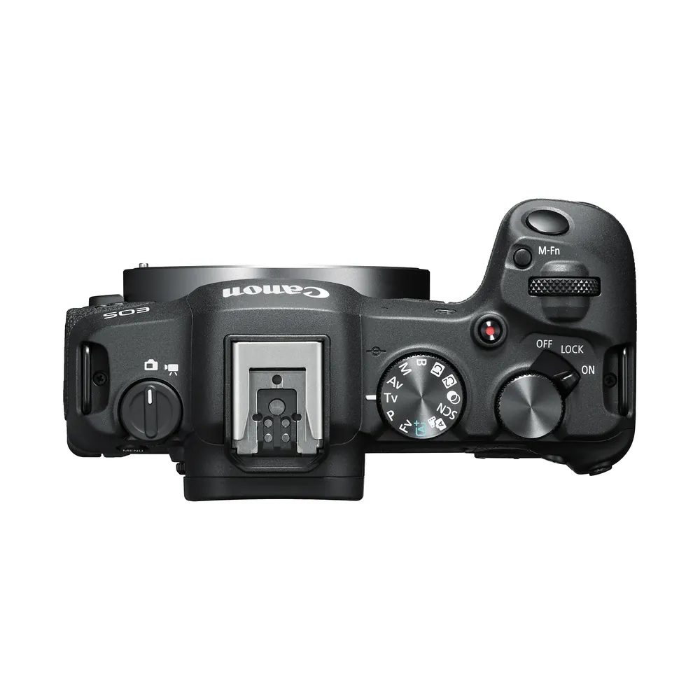 Canon EOS R8, top view of the controls