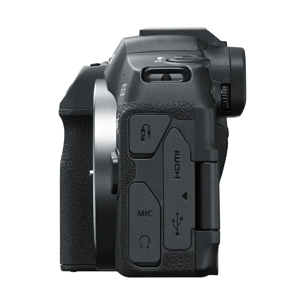 Canon EOS R8, side view of the grip