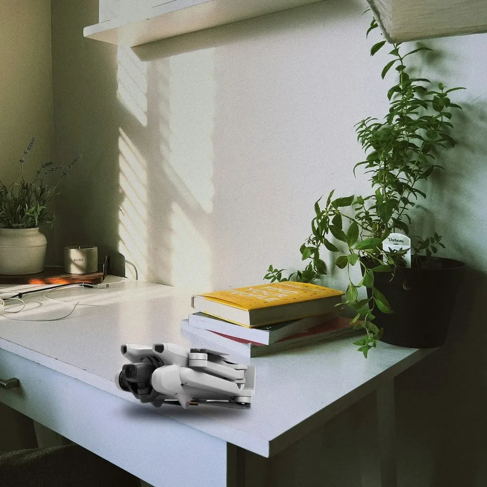 DJI Mini 3 on a white desk