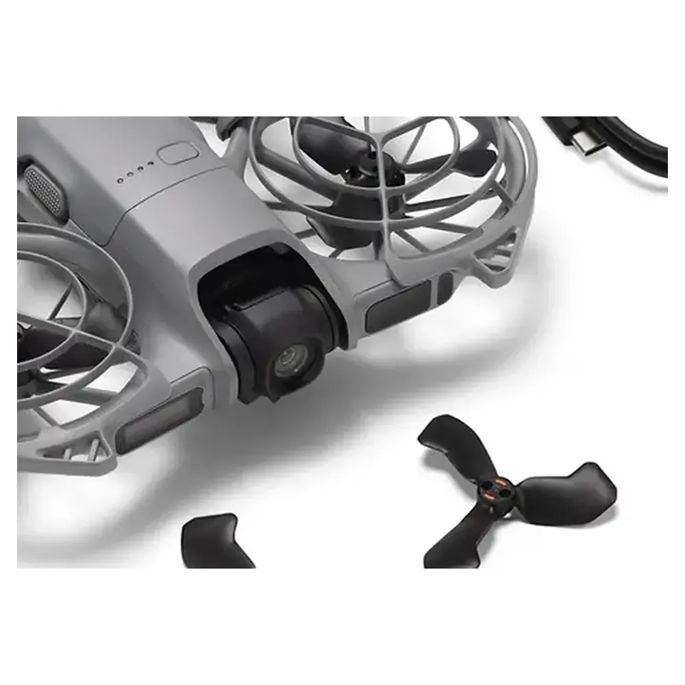 Close up of the DJI Neo 2 camera and gimbal
