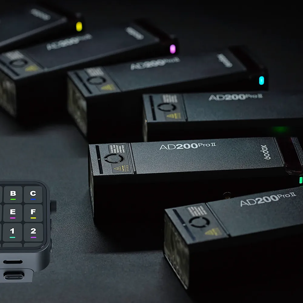 Godox AD200Pro II, several flash units with batteries, official Godox image