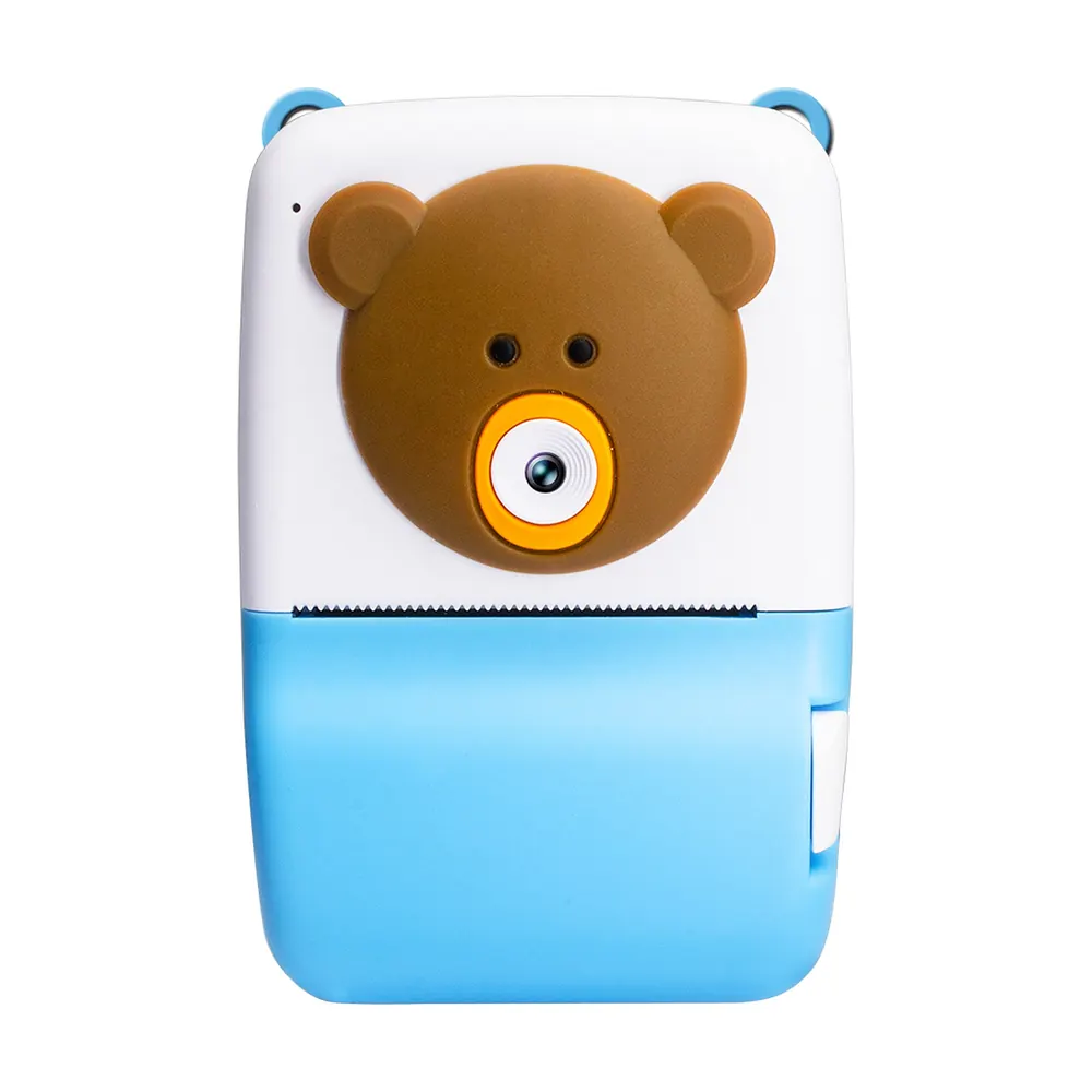 Kids instant print camera with bear face, front view