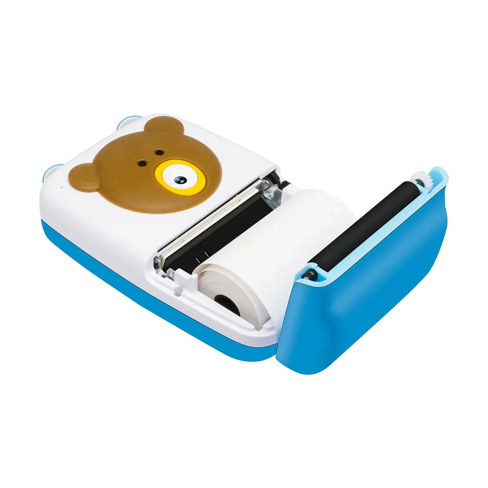 Kids instant print camera, open paper compartment with thermal roll
