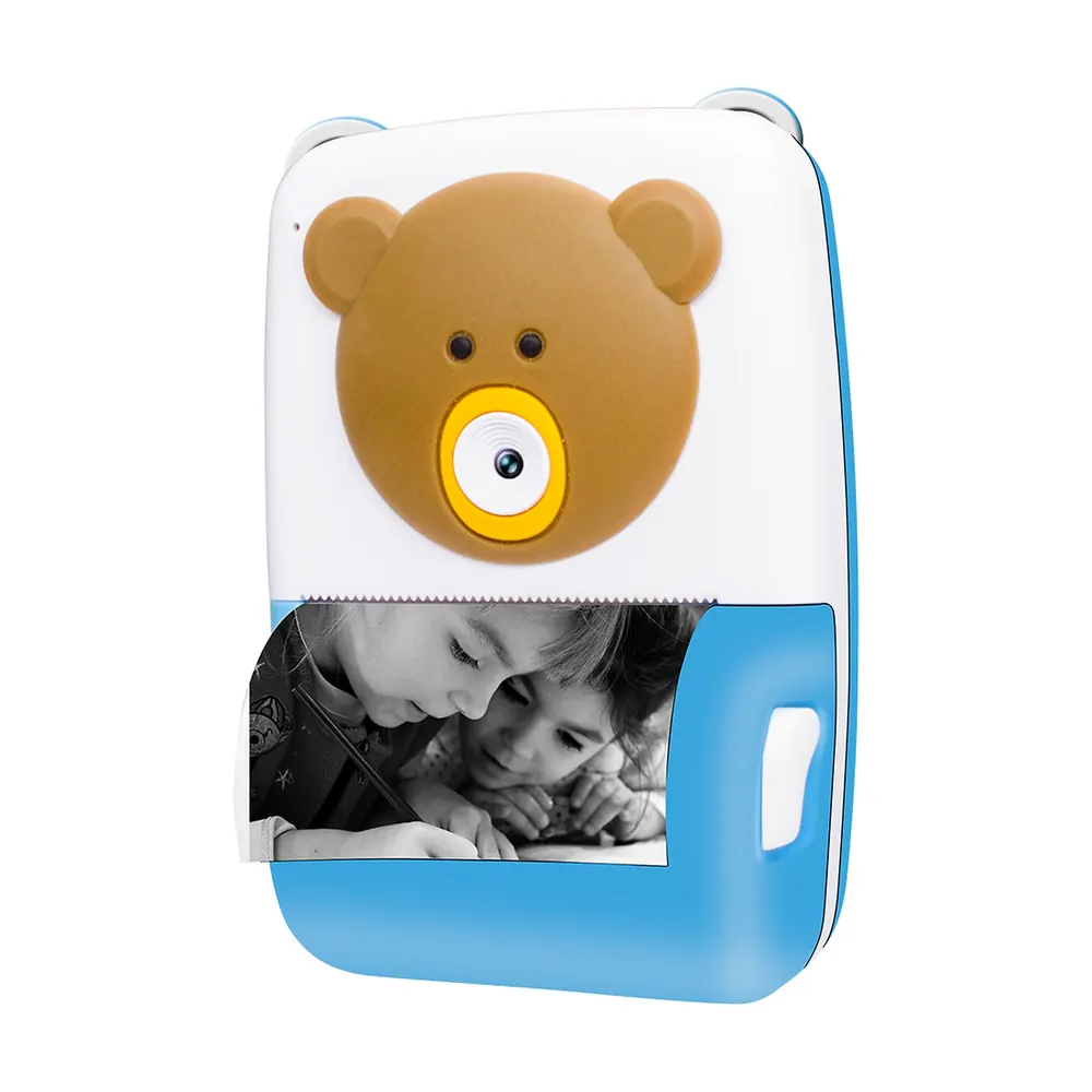 Kids instant print camera printing a photo