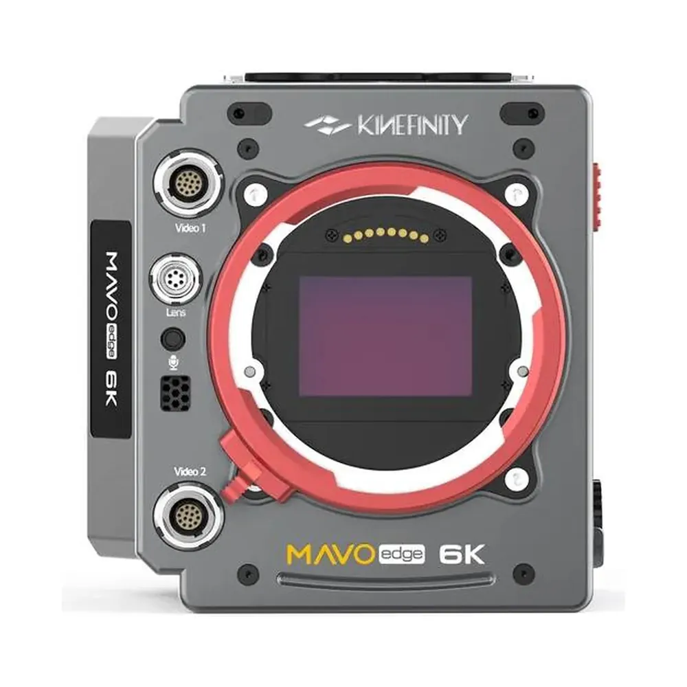 Kinefinity MAVO Edge 6K, front view showing the full frame sensor and red mount ring