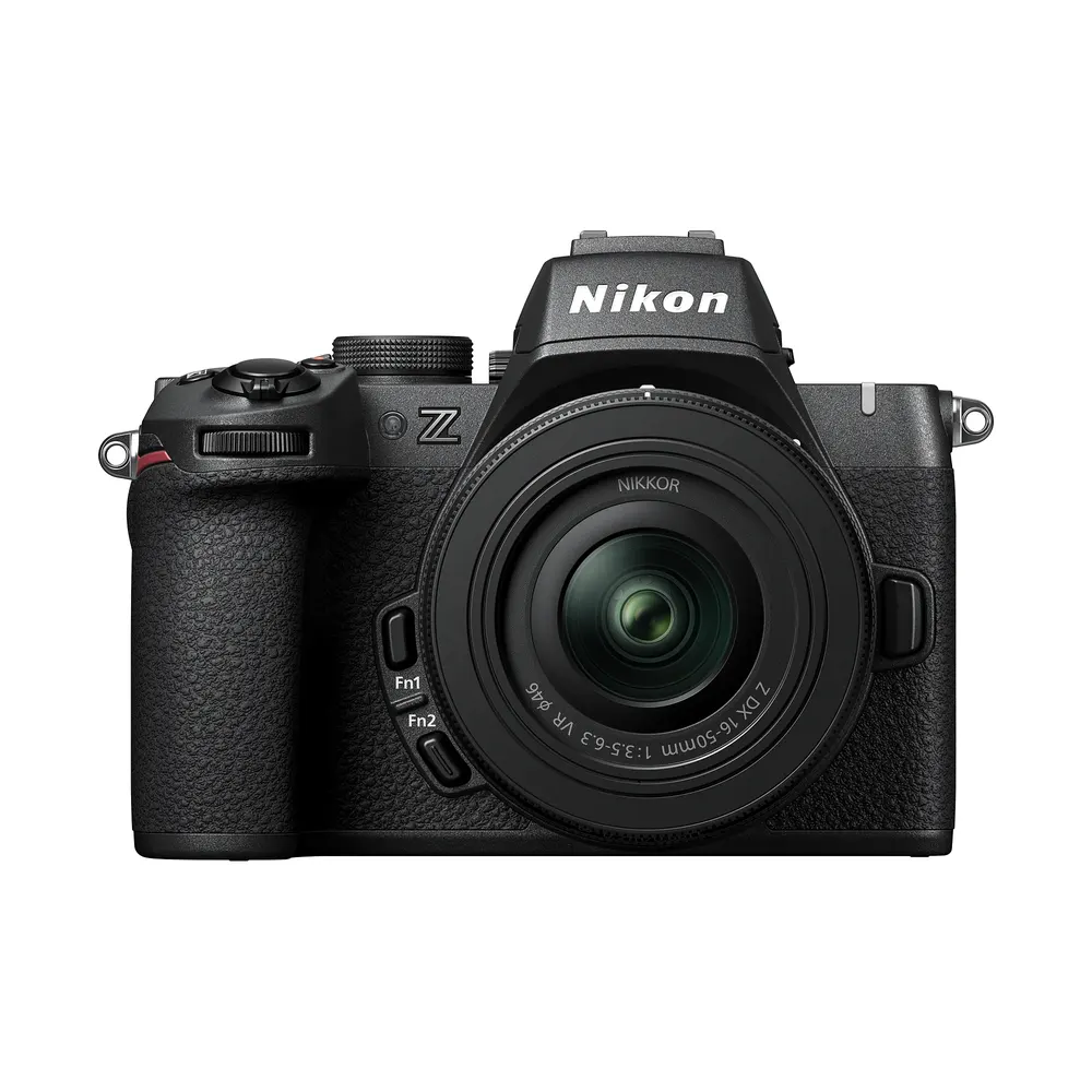 Nikon Z50II, front view, shown with a NIKKOR Z DX 16-50mm lens (lens not included)