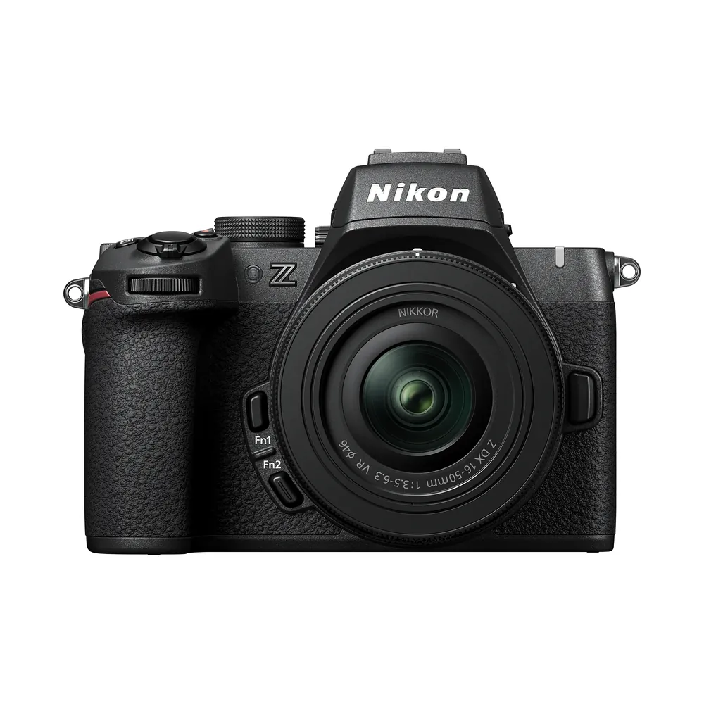 Nikon Z50II, front view, shown with a NIKKOR Z DX 16-50mm lens (lens not included)