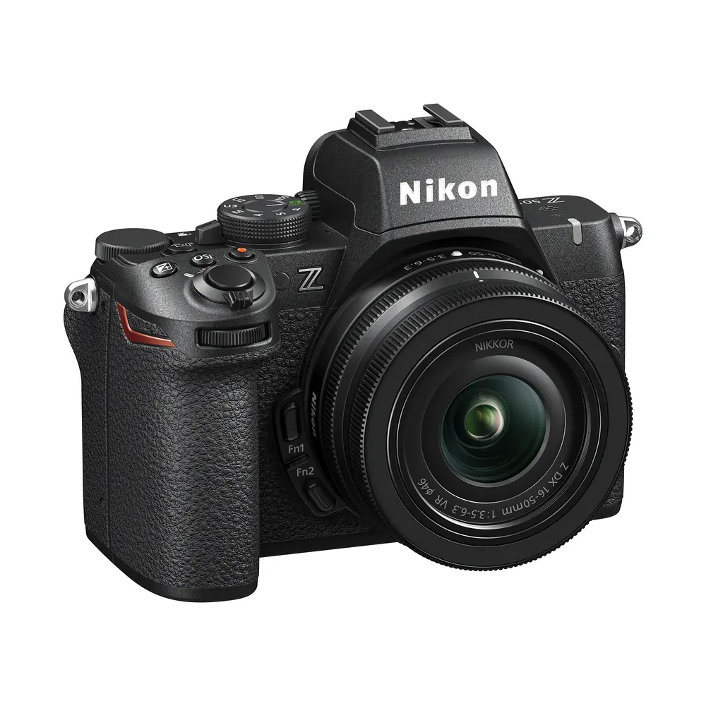 Nikon Z50II, angled view with kit lens (lens not included)