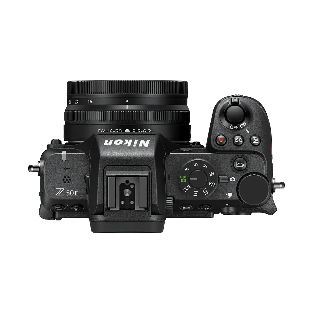 Nikon Z50II, side view with kit lens (lens not included)