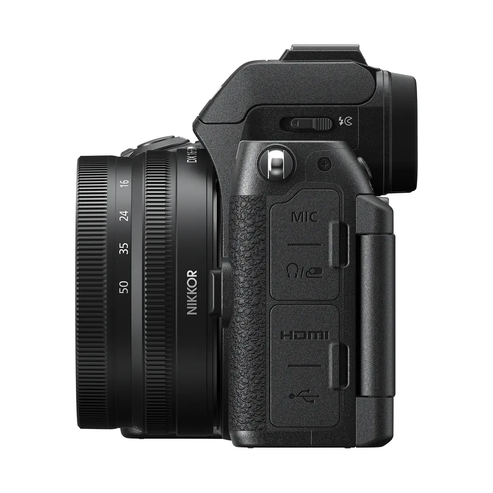 Nikon Z50II, side view with kit lens (lens not included)