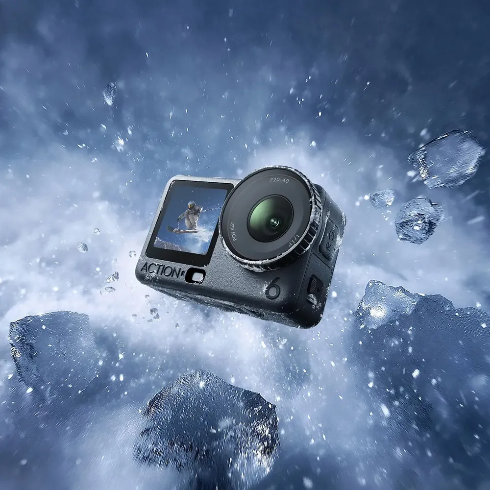 DJI Osmo Action 6 surrounded by ice and snow, official DJI image