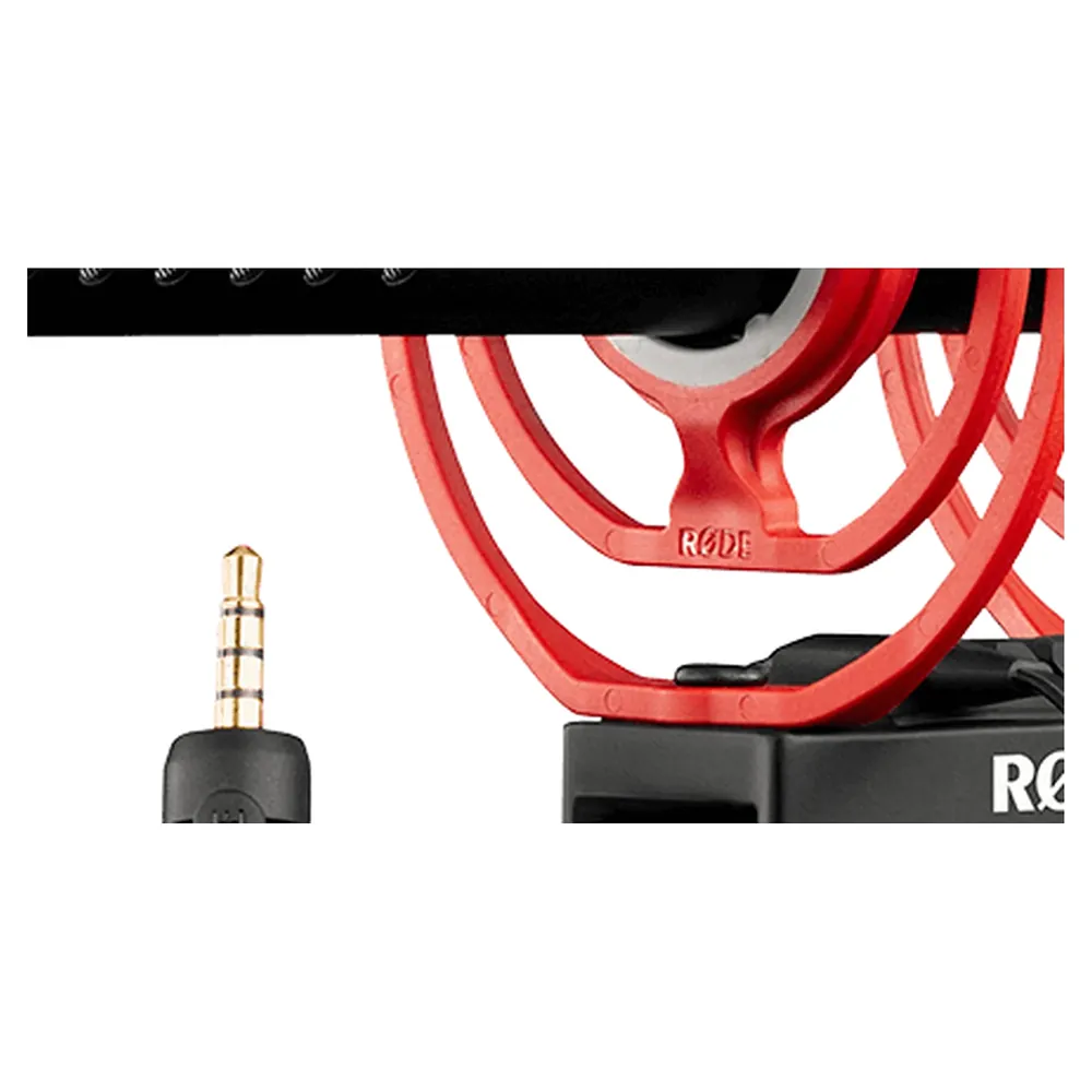 RODE VideoMic NTG, close up of the mount and 3.5 mm connector