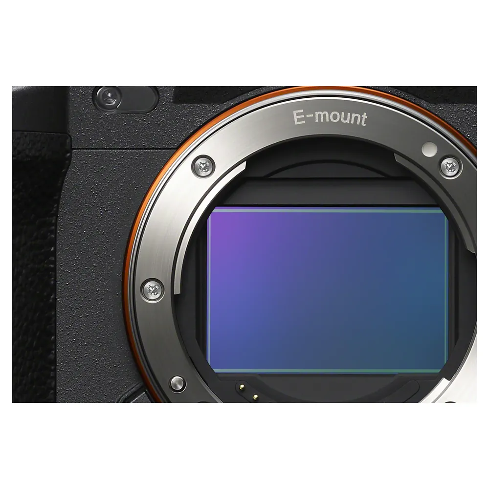 Sony Alpha 7 IV body, close up of the E mount and sensor