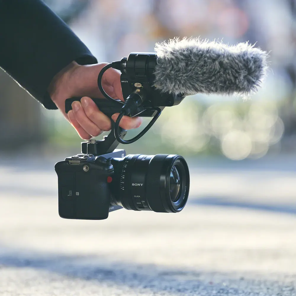 Sony FX3 in use with a lens and microphone (lens not included), official Sony image